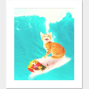 Kitty Cat Surfing Burrito Posters and Art